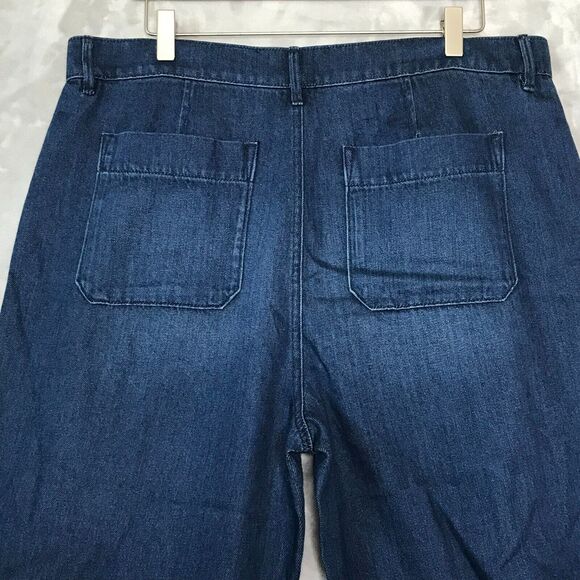 Ann Taylor Factory Jean Womens 12 Blue Wide Leg Crop Flat Front Pockets Cotton - Picture 4 of 10